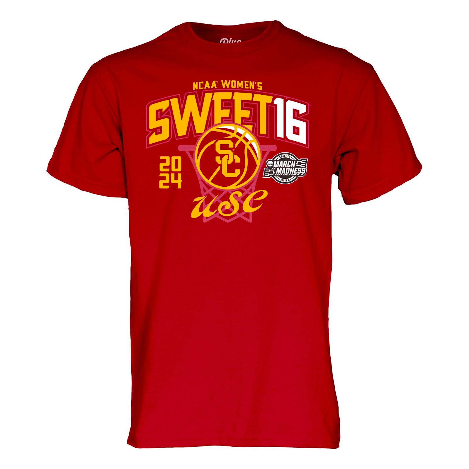 USC Trojans Unisex Womens Basketball 2024 Sweet 16 SS Tee Cardinal image01
